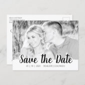 Simple Script Cutout | B&W Save the Date Invitation Postcard (Front/Back)
