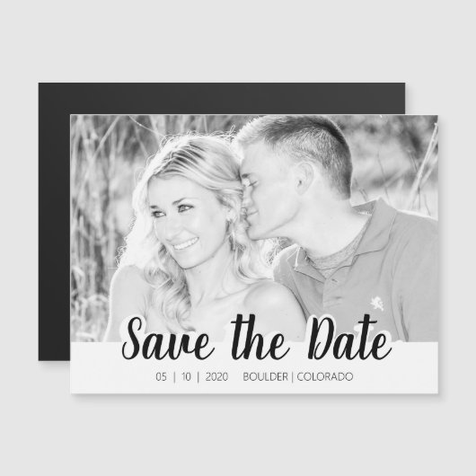 Simple Script Cutout | B&W Save the Date Magnet (Front/Back)