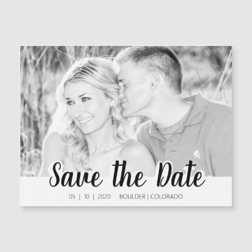 Simple Script Cutout  BW Save the Date Magnet