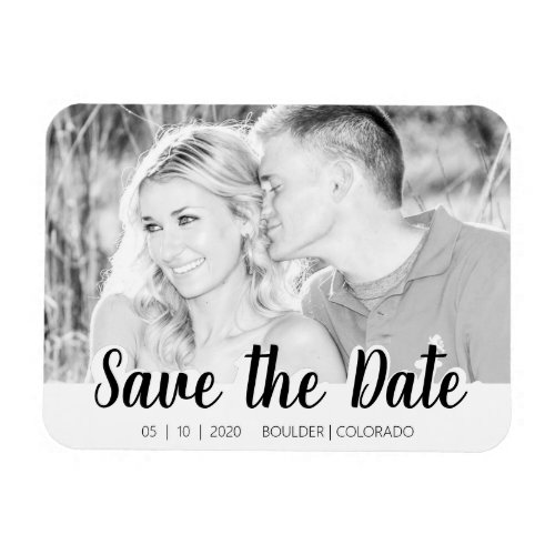 Simple Script Cutout  BW Save the Date Photo Magnet
