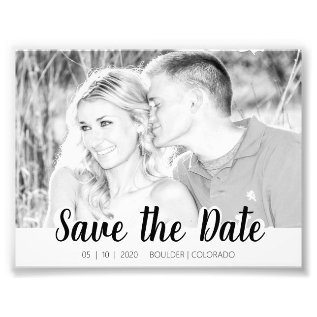 Simple Script Cutout B&W | Save the Date Photo Print (Front)