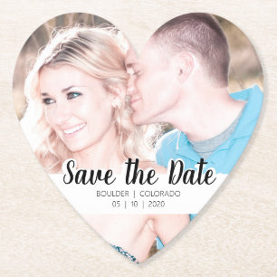 Simple Script Cutout Save the Date Paper Coaster