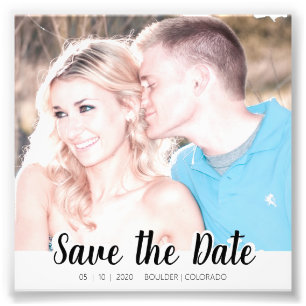 Simple Script Cutout Save the Date Square Photo Print