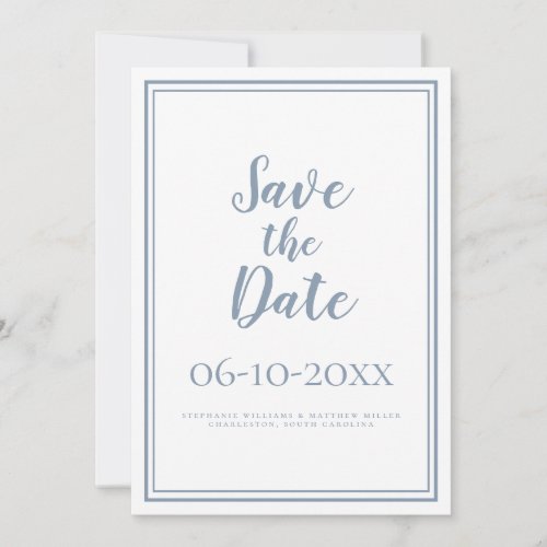 Simple Script Dusty Blue Modern Minimalist Wedding Save The Date