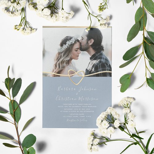 Simple Script Dusty Blue Wedding Invitation