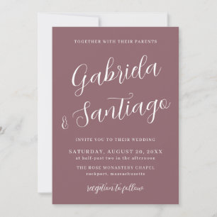 Simple Script Dusty Purple and White Wedding Invitation