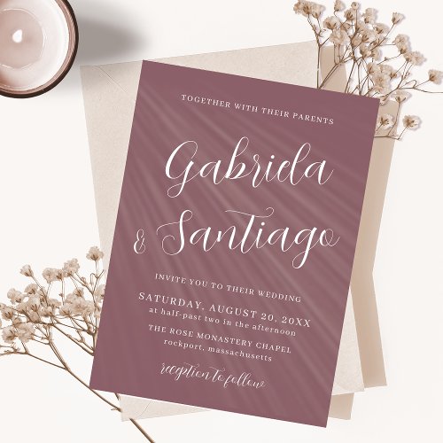 Simple Script Dusty Purple and White Wedding Invitation