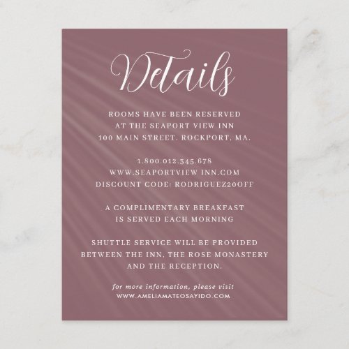 Simple Script Dusty Purple Wedding Details Enclosure Card
