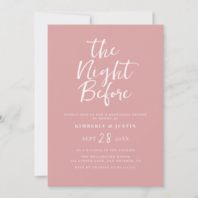 simple script dusty rose night before invitation (Front)