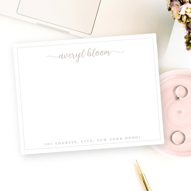Simple Script Dusty Rose Personalized Stationery  Note Card (Creator Uploaded)