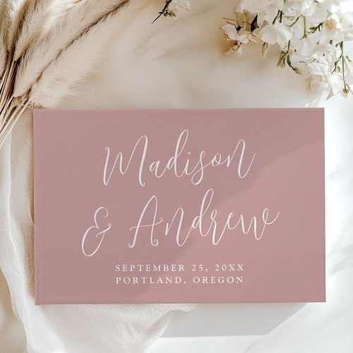 Simple Script Dusty Rose Photo Wedding Guest Book