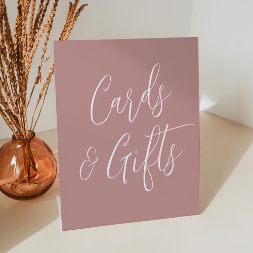 Simple Script Dusty Rose Wedding Cards and Gifts Pedestal Sign