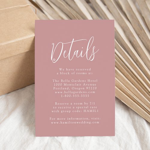 Simple Script Dusty Rose Wedding Details Enclosure Card