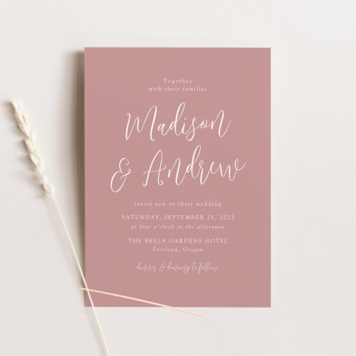 Simple Script Dusty Rose Wedding Invitation