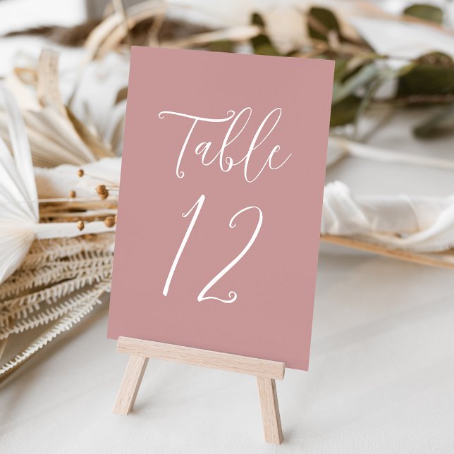 Simple Script Dusty Rose Wedding Table Number (Creator Uploaded)