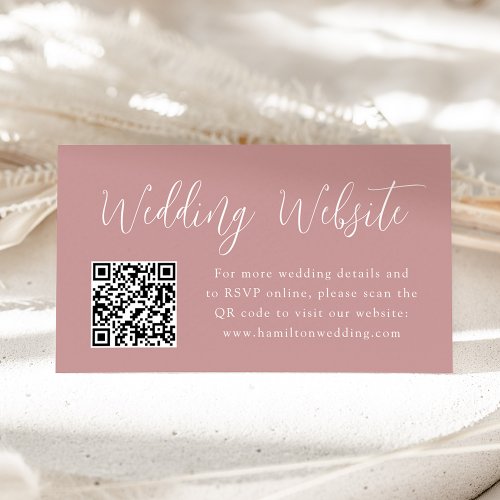 Simple Script Dusty Rose Wedding Website QR Code Enclosure Card