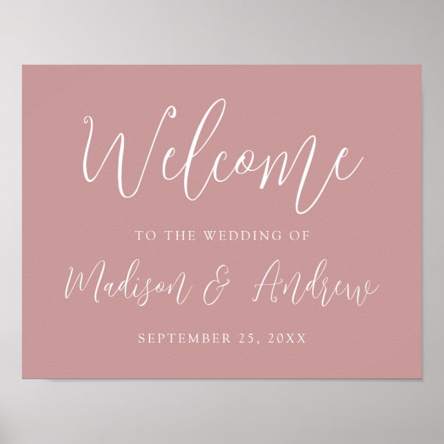 Simple Script Dusty Rose Wedding Welcome Poster (Front)