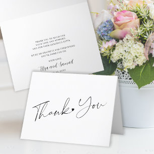 Simple script elegant black and white letterpress thank you card