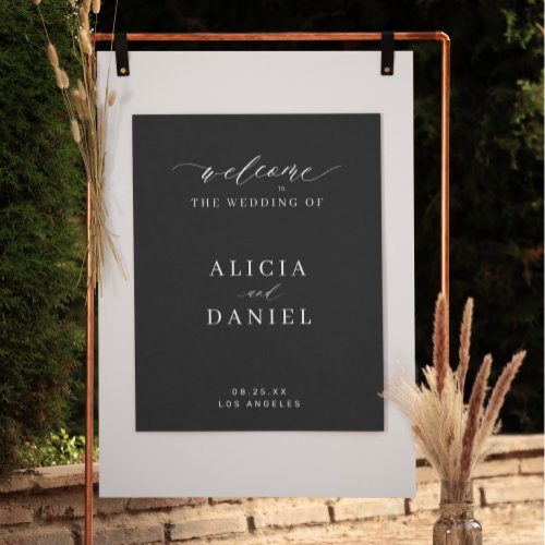Simple script elegant black wedding welcome sign