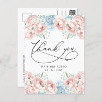 Simple Script Elegant Blush Floral Thank You Postcard