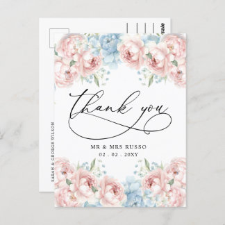 Simple Script Elegant Blush Floral Thank You Postcard