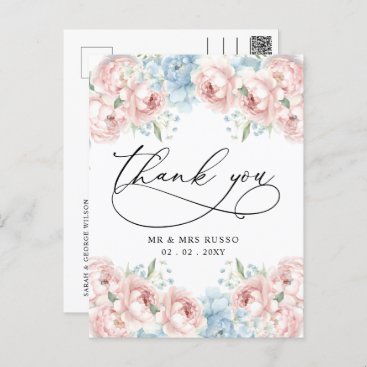 Simple Script Elegant Blush Floral Thank You Postcard