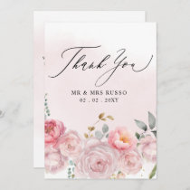 Simple Script Elegant Blush Floral Wedding  Thank You Card
