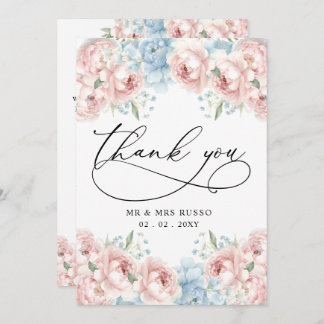 Simple Script Elegant Blush Floral Wedding  Thank You Card