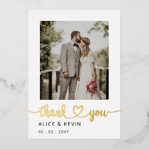 Simple Script Elegant Handwritten Photo Wedding Th Foil Invitation