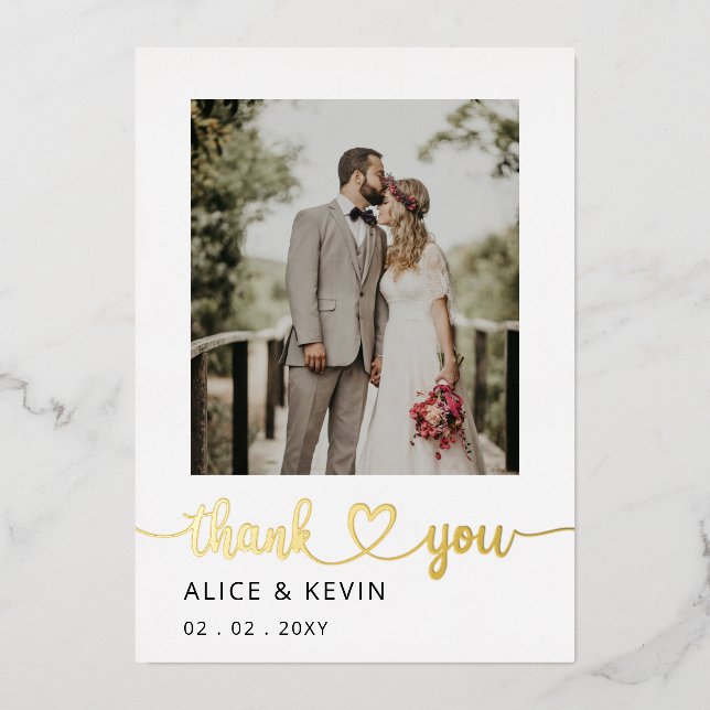 Simple Script Elegant Handwritten Photo Wedding Th Foil Invitation (Front)