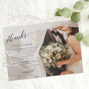 Simple Script Elegant Handwritten Photo Wedding Th Thank You Card