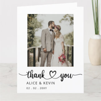 Simple Script Elegant Handwritten Photo Wedding Th Thank You Card
