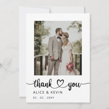 Simple Script Elegant Handwritten Photo Wedding Thank You Card