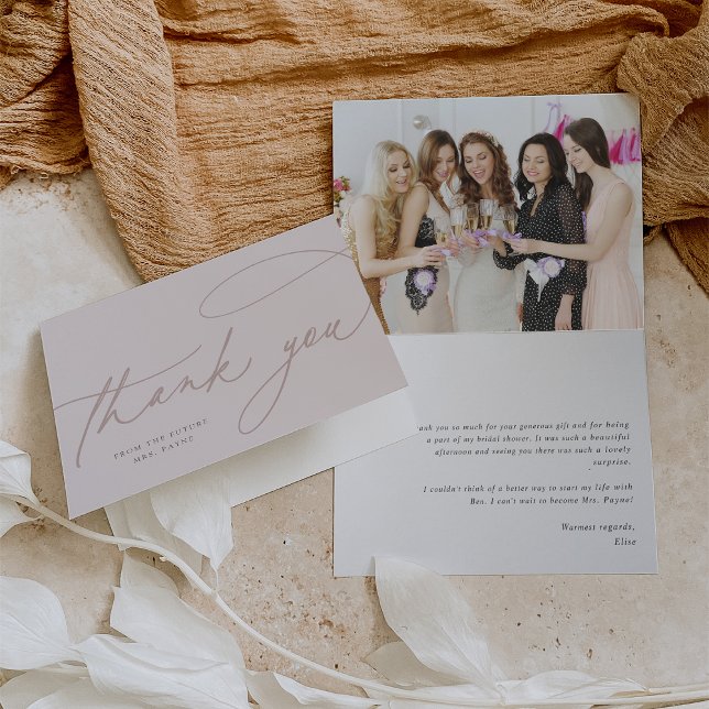 Simple Script | Elegant Personalized Photo Letterpress Thank You Card (Creator Uploaded)