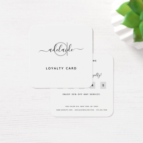 Simple Script Elegant White Monogram Loyalty Card