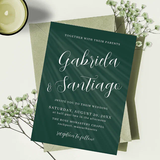 Simple Script Emerald Green and White Wedding Invitation Zazzle