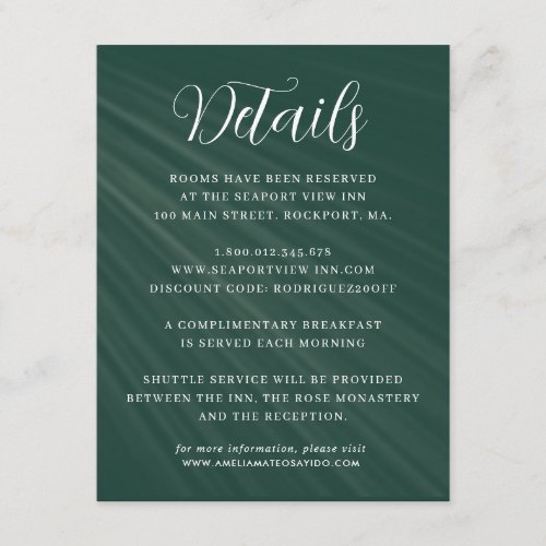 Simple Script Emerald Green Wedding Details Enclosure Card