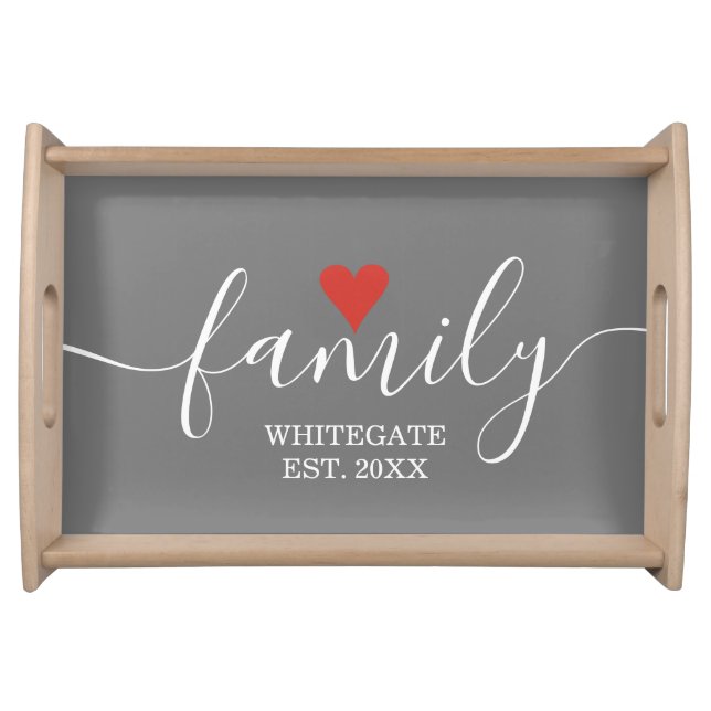 Simple Script Family Love Heart Serving Tray (Front)