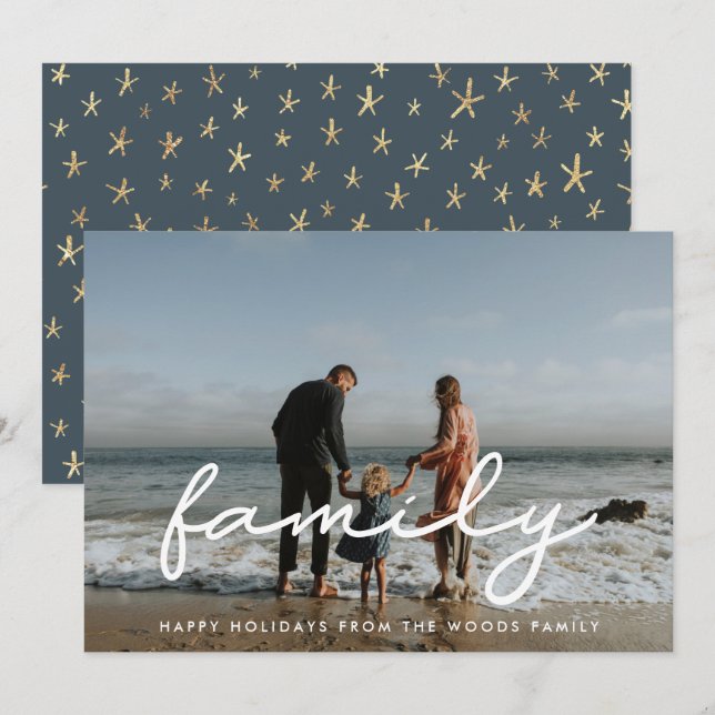 Simple Script Family Photo Christmas Holiday Card (Front/Back)