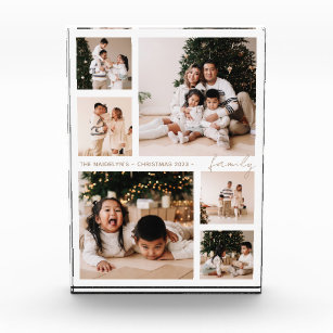 Simple Script Family Photo Collage Holiday Acrylic Award
