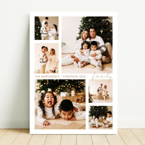 Simple Script Family Photo Collage Holiday Canvas Print