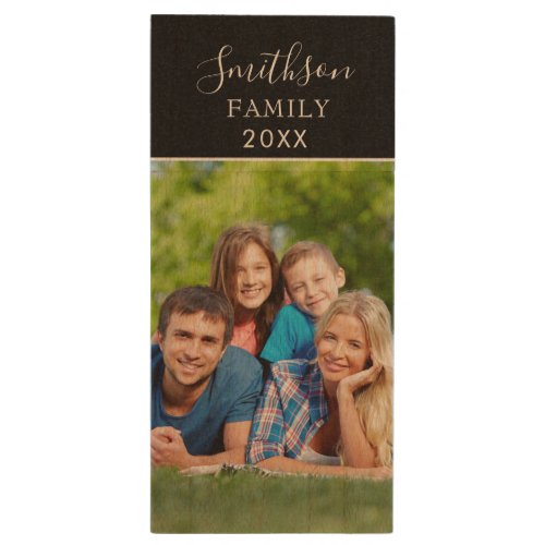 Simple Script Family Photo Wood Flash Drive
