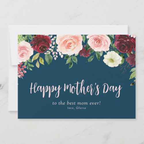 simple script floral happy mothers day card