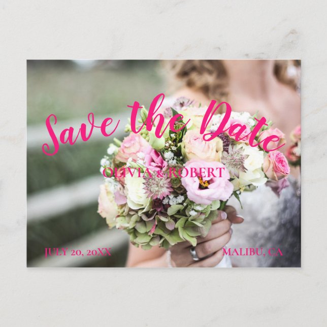 Simple script – floral Save the Date Postcard (Front)