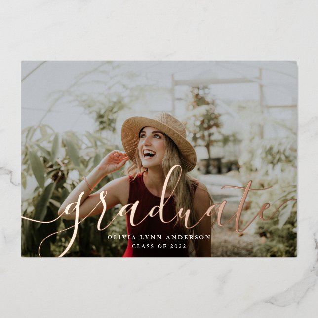 Simple Script Foil Graduation Announcement (Front)