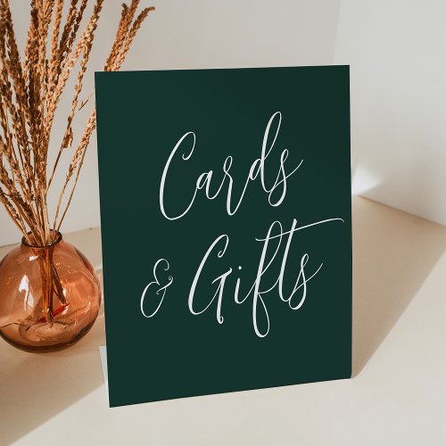 Simple Script Forest Green Wedding Cards and Gifts Pedestal Sign