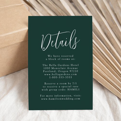 Simple Script Forest Green Wedding Details Enclosure Card