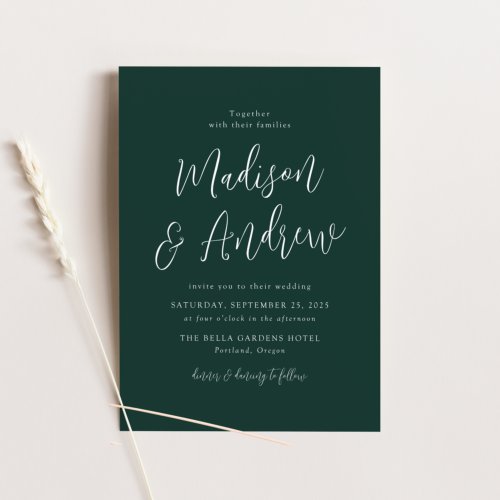 Simple Script Forest Green Wedding Invitation