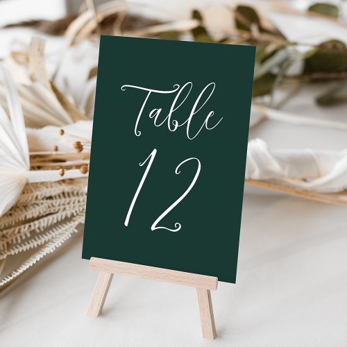 Simple Script Forest Green Wedding Table Number