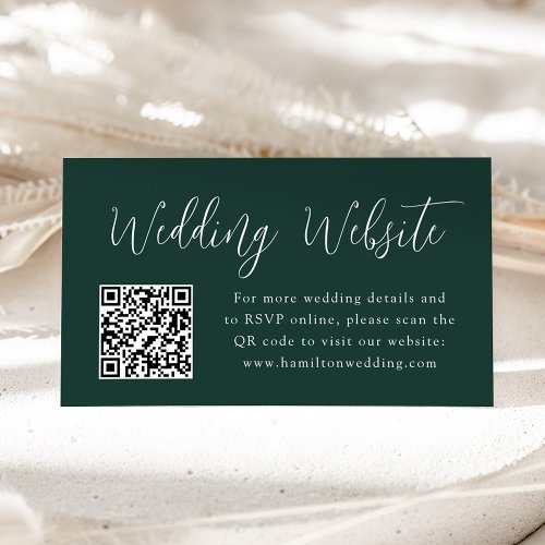 Simple Script Forest Green Wedding Website QR Code Enclosure Card